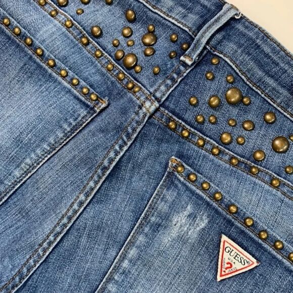 Guess Women’s Y2K Studded Distressed Jeans w Suspenders‎ S23 - Picture 9 of 11